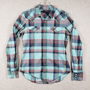 Ralph Lauren Sport Plaid Button Down Shirt Blue Green Women's Size 6 Preppy